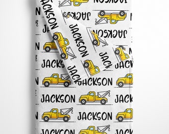 Personalized Blanket with Tow Truck, Personalize baby blanket, baby name blanket,  baby girl blanket, baby boy blanket