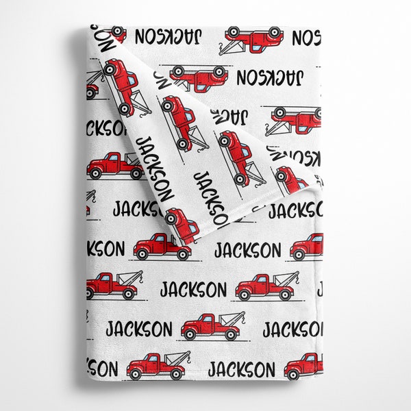 Personalized Baby Blanket with Tow Truck, Personalize baby blanket, Tow Trucks