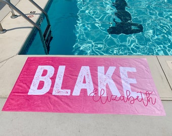 Personalized Beach Towel, Pink Ombre, Bachelorette Beach Gift, Pool Towel