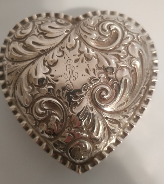 Antique Gorham Silver Heart Repousse Trinket Box … - image 3