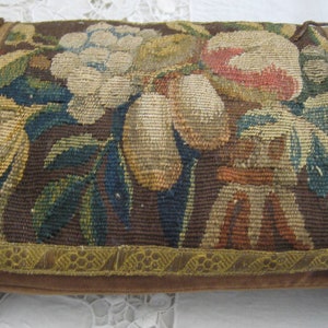 Antique Tapestry Fragment Pillow with Metallic Bouillon Fringe