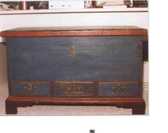 American Country Eighteenth Century Blue Painted Small Blanket Chest