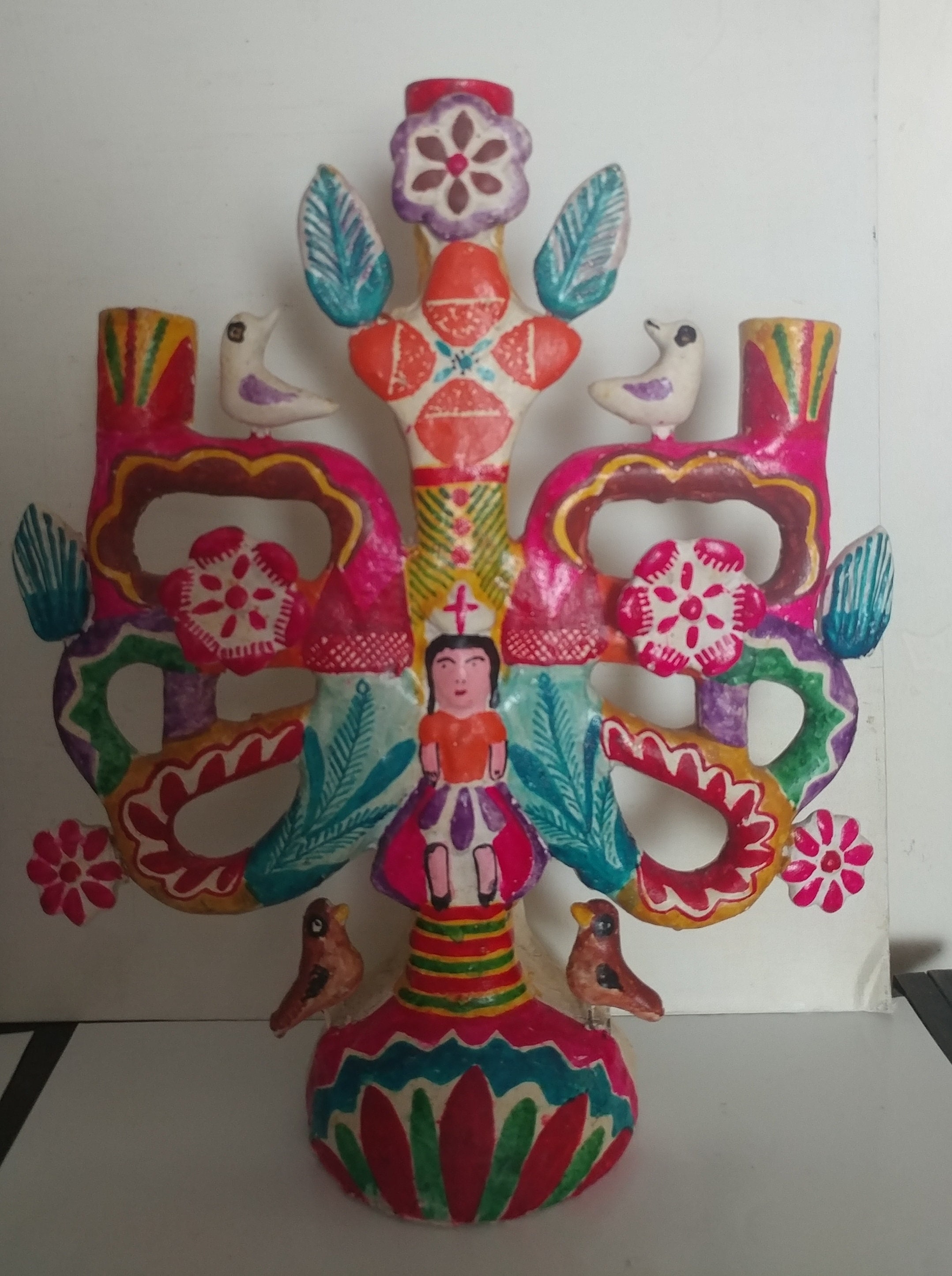 Vintage Mexican Folk Art Tree of Life Candlelabra, - Etsy