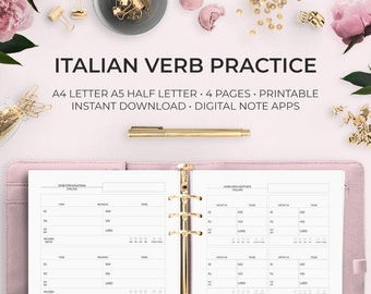 Italian Verb Conjugation Sheet Foreign Language Learning Planner Worksheet Printable Digital Download Verbi Italiani