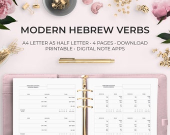 Modern Hebrew Verb Conjugation Printable Worksheets Digital Notes Apps Notability GoodNotes Workbook Language Learning Torah Jewish