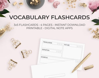 Blank Vocabulary Flashcard Template: Language Learning (Printable PDF)