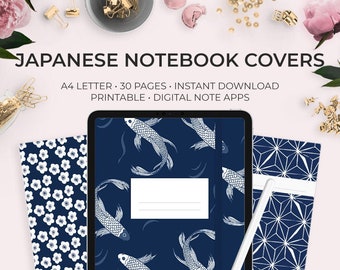 Japanese Notebook Covers, Navy Floral Pattern (Digital Download)
