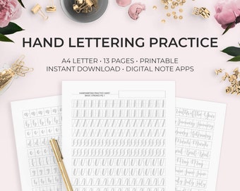Hand Lettering Practice Sheets, Modern Calligraphy (PDF Pattern)