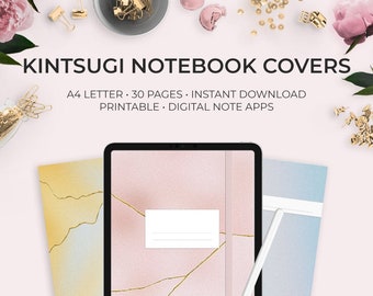 Japanese Kintsugi Inspired Digital Notebook Covers and Dividers Pattern Asian Gold Repair Elastic Band Goodnotes Notability Japan