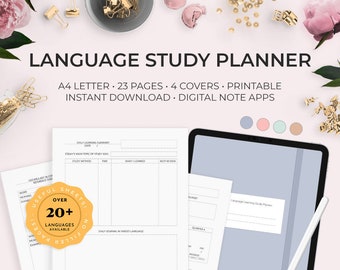 Language Learning Study Planner Planning Sheets Workbook Verb Grammar Vocabulary Conjugation Goals Productivity Printable Worksheet Download