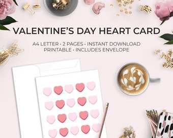 Printable Card and Envelope for Printable Valentine's Day Gift — Red and Pink Sweetheart Style