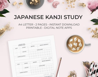 Japanese Kanji Reference Paper - Printable Worksheets Goodnotes Notability Digital Student Study Worksheets Workbook Language Learning