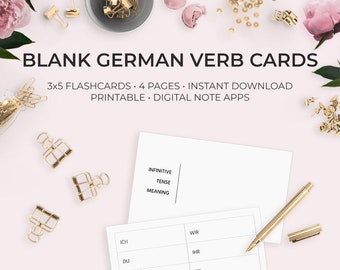 German Verb Conjugation Flashcards, Language Learning (Printable PDF)