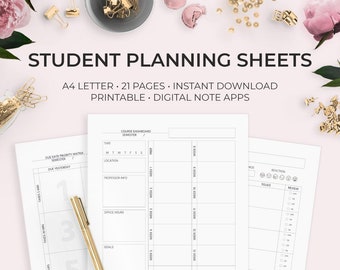 Student Planning Printable Bundle, College Productivity Tracker (A4)