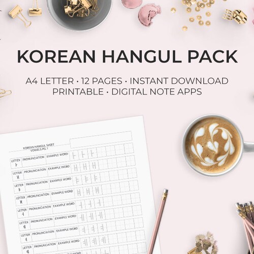 Korean Hangul Lettering Sheets Learn Alphabet Writing System Etsy