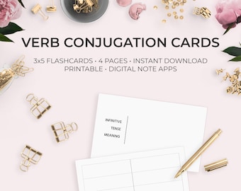 Verb Conjugation Printable Flashcards Language Learning Planner Planning Printables Verbs Tenses Study Student Languages