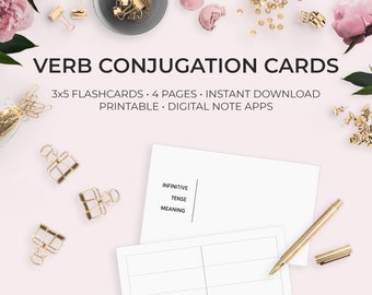 Verb Conjugation Printable Flashcards Language Learning Planner Planning Printables Verbs Tenses Study Student Languages