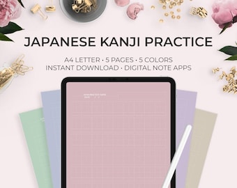 Kanji Practice Paper - Full Color Japanese Study Sheets (Digital Download)