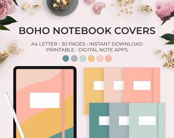 Quirky Boho Digital Notebook Covers and Dividers – Colorblock Pattern Moleskine Elastic Band Blush Pink Yellow Teal Goodnotes Notability