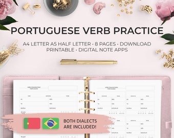 Portuguese Verb Conjugation Sheet Foreign Language Learning Planner Worksheet Printable Digital Download Brazil Portugal Verbos Portuguesa