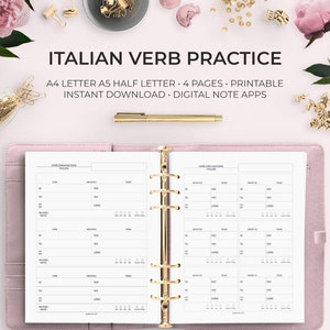 Italian Verb Conjugation Sheet Foreign Language Learning Planner Worksheet Printable Digital Download Verbi Italiani