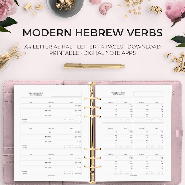 Modern Hebrew Verb Conjugation Printable Worksheets Digital Notes Apps Notability GoodNotes Workbook Language Learning Torah Jewish