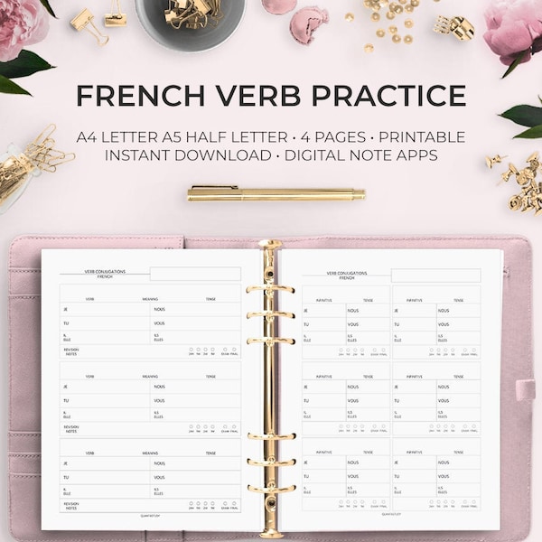 French Verb Conjugation Practice Worksheets Student Planning Printables Digital Download Note App Good Notes Notability Verbes Français