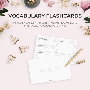 Blank Vocabulary Printable Flashcards Language Learning Planner Planning Printables Verbs Tenses Study Student Languages Vocab