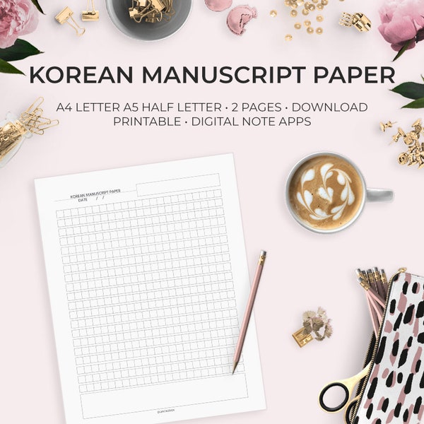 Korean Hangul Practice Manuscript Paper Language Learning Planner Printable Digital Download Good Notes Notability Workbook Worksheet