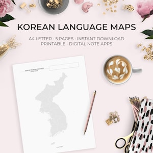 Koreanische Provinzen Karte von Nord- und Süd-Korea druckbare Sofort-Download Sprache lernen Incheon Daegu Daejeon Pyeongyang Jeju