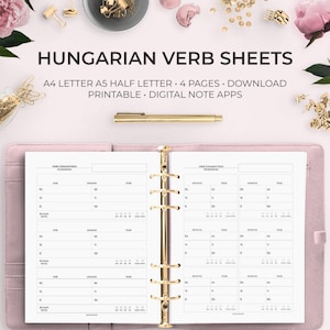 Coniugazione dei verbi ungheresi Foglio di lavoro stampabile Pianificatore digitale Goodnotes Notabilità Verbi per l&#39;apprendimento delle lingue Viaggiare in Ungheria Budapest