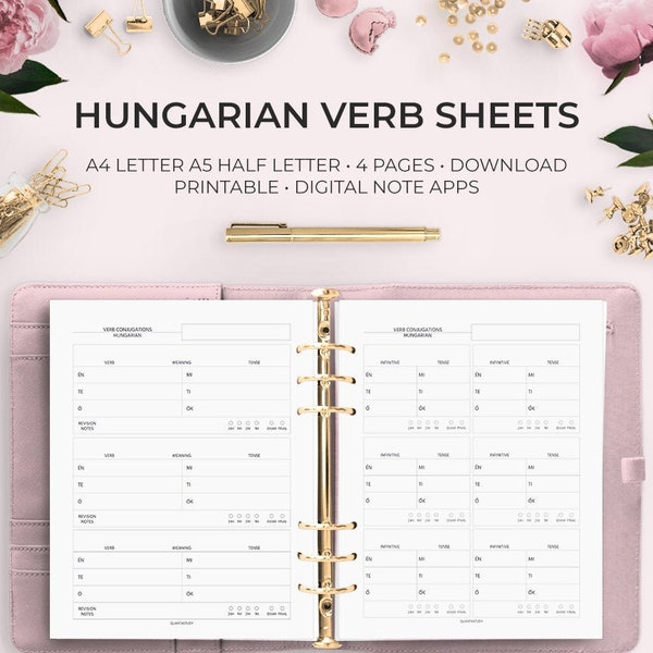 Hungarian Verb Conjugation Printable Worksheet Digital Planner Goodnotes Notability Language Learning Verbs Travel Hungary Budapest