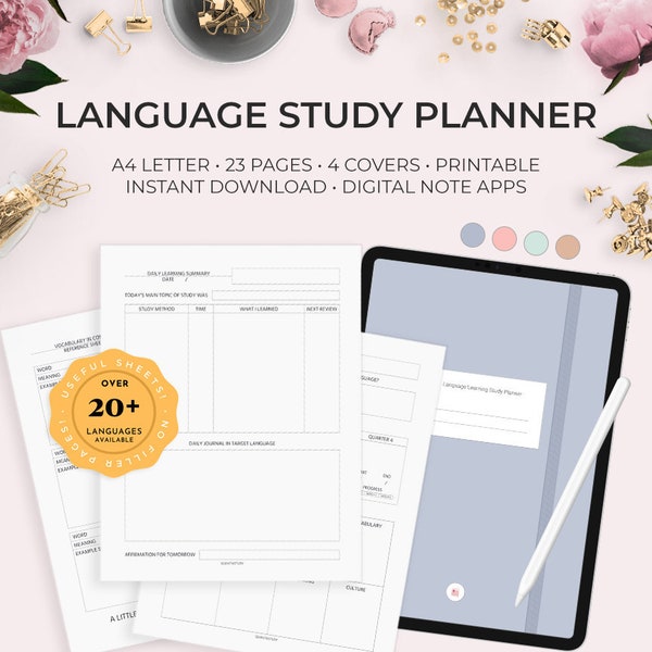 Language Learning Study Planner Planning Sheets Workbook Verb Grammar Vocabulary Conjugation Goals Productivity Printable Worksheet Download