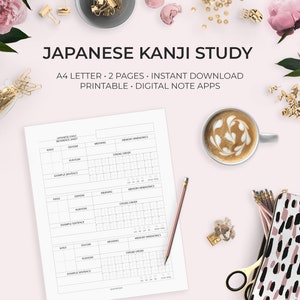 Japanese Kanji Reference Paper - Printable Worksheets Goodnotes Notability Digital Student Study Worksheets Workbook Language Learning