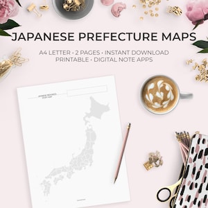 Japanische Präfekturen Karte von Japan druckbare Sofort-Download Sprachlernen Tokyo Kyoto Hokkaido Osaka Nagasaki Akita Chiba Hiroshma Nara