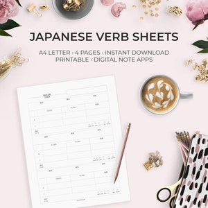 Japanese Verb Conjugation Practice Worksheet Printable Digital Download Language Learning Planner Exercise Subject Pronouns Kanji Hiragana image 1