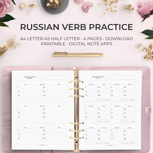 Russian русский Language Verb Conjugation Practice Printable Worksheets Digital Download Language Learning Study GoodNotes Notability