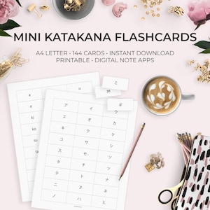 Mini Katakana Flashcards voor het leren van Japanse talen Leren studeren Afdrukbaar werkblad Digitale download Hiragana Kanji Schrijven Dakuten