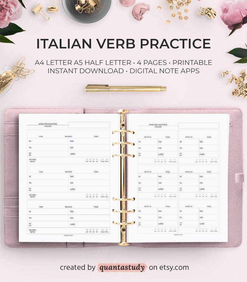 Italian Verb Conjugation Sheet Foreign Language Learning Planner Worksheet Printable Digital Download Verbi Italiani image 1