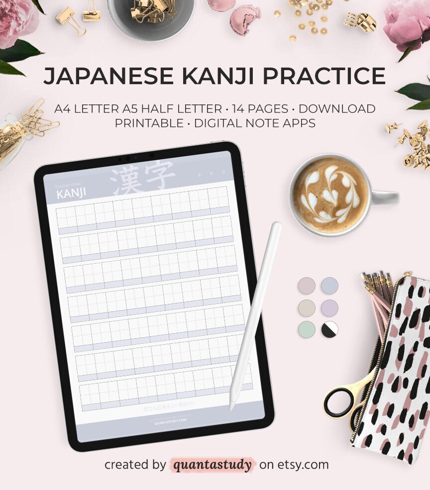 japanese kanji practice paper printable worksheets goodnotes etsy