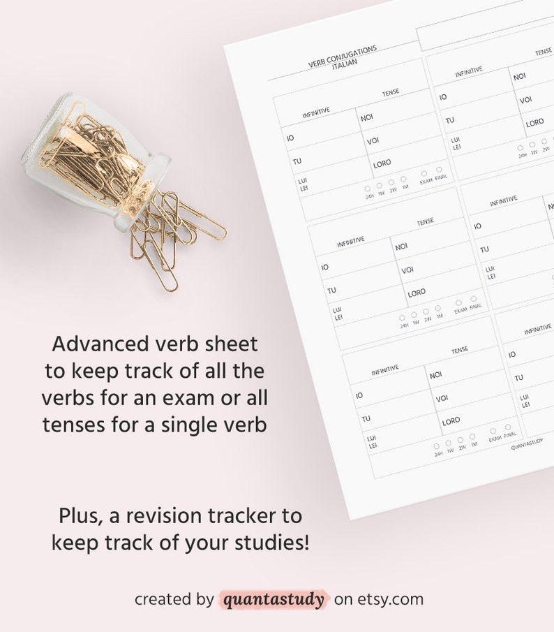 Italian Verb Conjugation Sheet Foreign Language Learning Planner Worksheet Printable Digital Download Verbi Italiani image 3