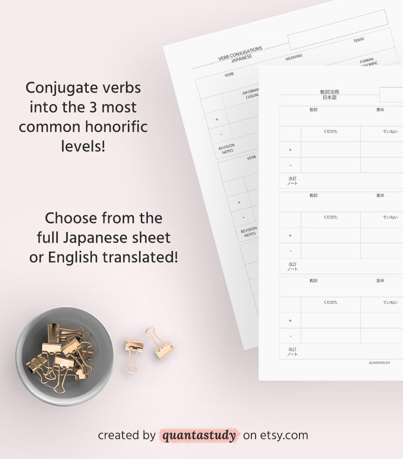 Japanese Verb Conjugation Practice Worksheet Printable Digital Download Language Learning Planner Exercise Subject Pronouns Kanji Hiragana image 2