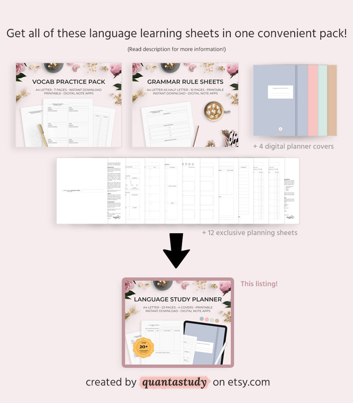 Language Learning Study Planner Planning Sheets Workbook Verb Etsy