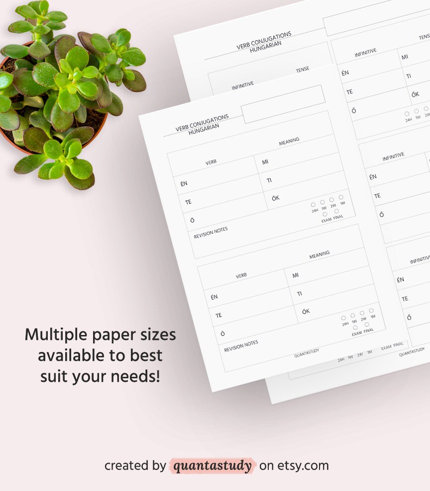 Hungarian Verb Conjugation Printable Worksheet Digital Planner | Etsy