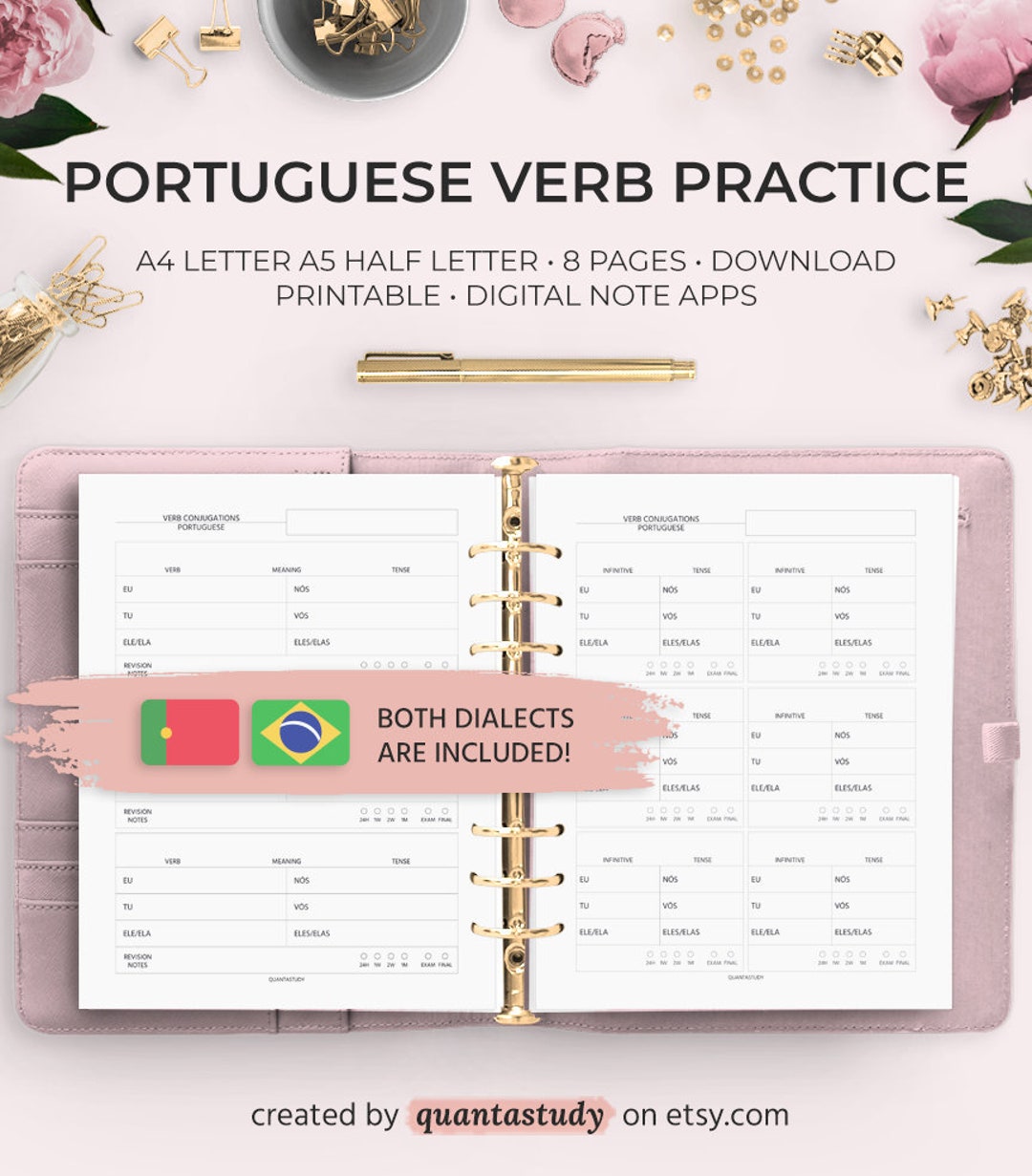 Portuguese Verb Conjugation Sheet Foreign Language Learning Planner ...