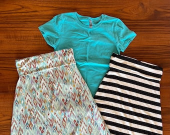 Girls' Maxi Skirt Set, Teal Geo, Black Stripe, Blue Shirt