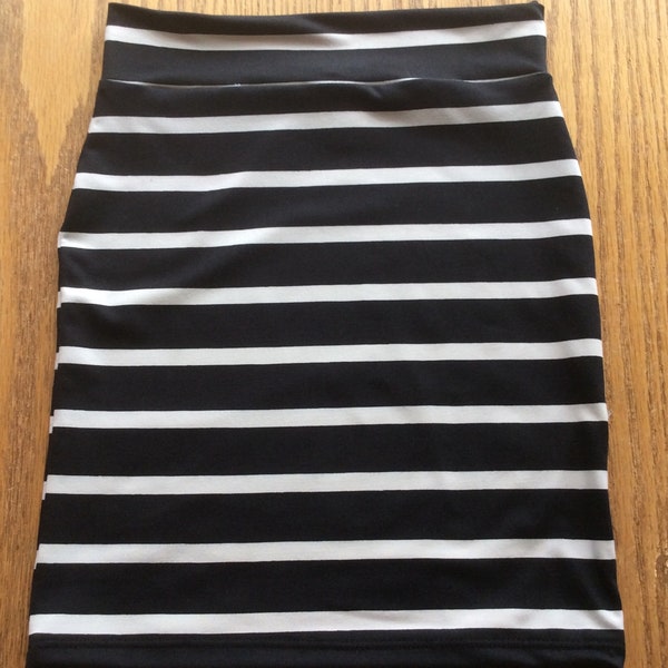 Black with thin White Stripe Girls and Toddlers Pencil Skirt-Modest Skirt-School Skirt-Church Skirt