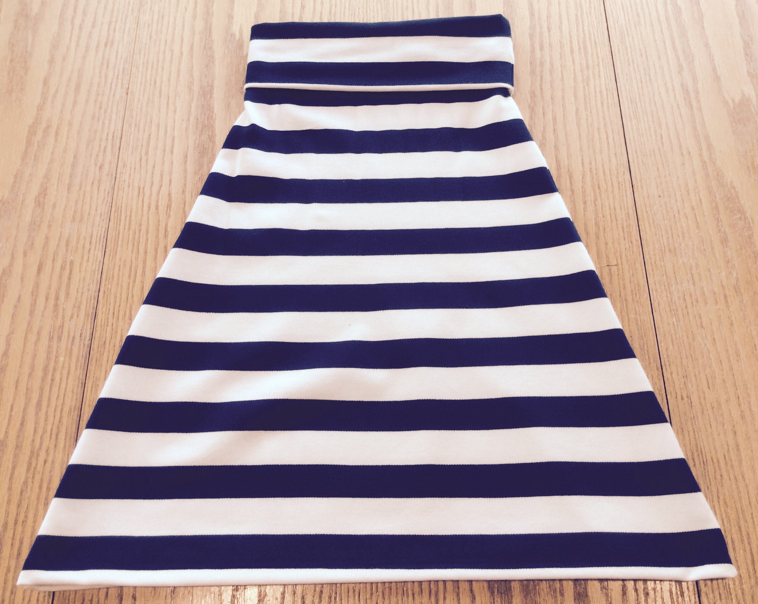 Navy Blue and a White Wide Stripe. Girls and Toddlers Maxi Skirt