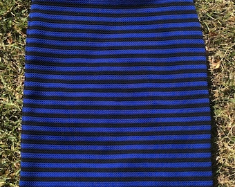 Girls' Textured Stripe Pencil Skirt - Blue & Black Cotton Blend