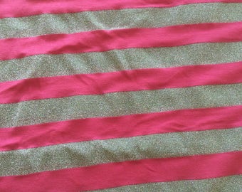 FABRIC CLEARANCE SALE* Pink and Silver Metallic Stripe Medium Weight Jersey Knit Fabric, Fabric by the Yard
